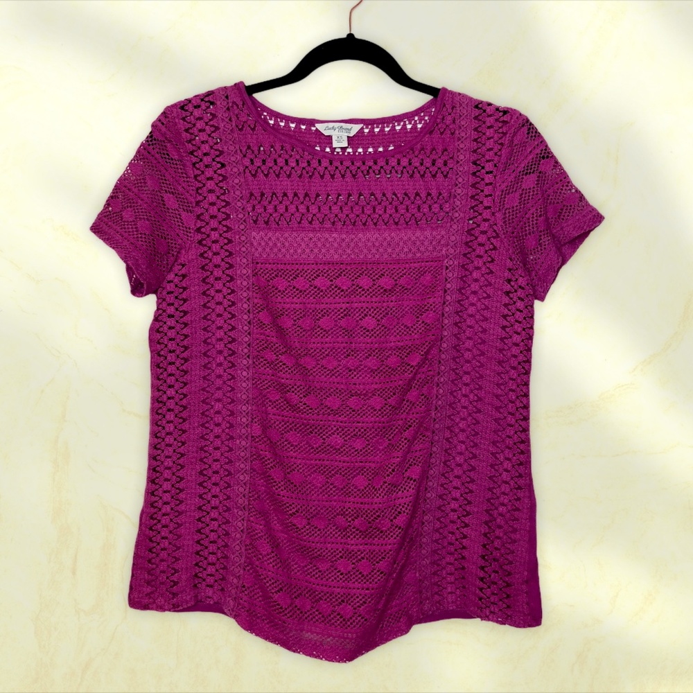 Lucky Brand Crotchet Patterned Sheer Blouse X-Small